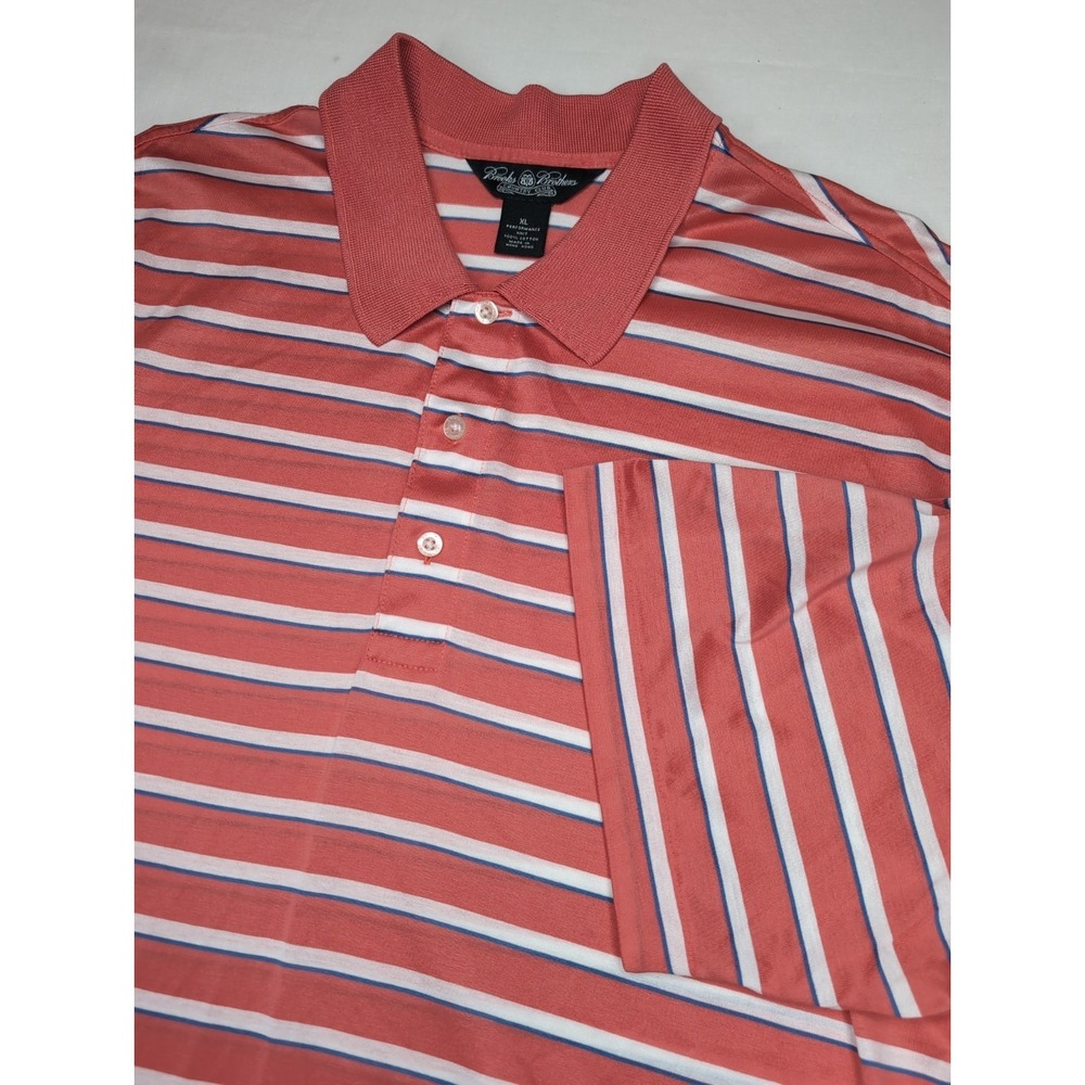 Brooks Brothers Men's XL Salmon striped performance polo shirt Golf Resort Wear